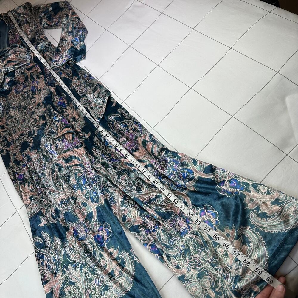 Free People Delphine Jumpsuit Womens Medium Blue Velvet Paisley Bohemian Holiday - Picture 13 of 14